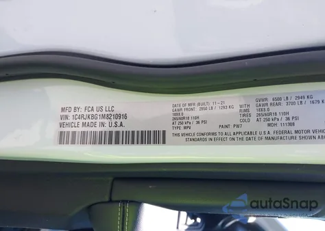 2021 Jeep Grand Cherokee L Limited 4X4 z USA, uszkodzony, nr VIN 1C4RJKBG1M8210916